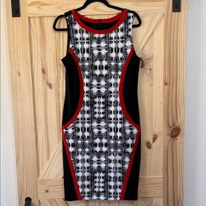Joseph Ribkoff Black and Red Geometric Mini Dress